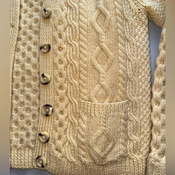 Wool VTG Cream Color Cardigan Handmade From Ireland With Buttons and Pockets - Picture 3 of 5